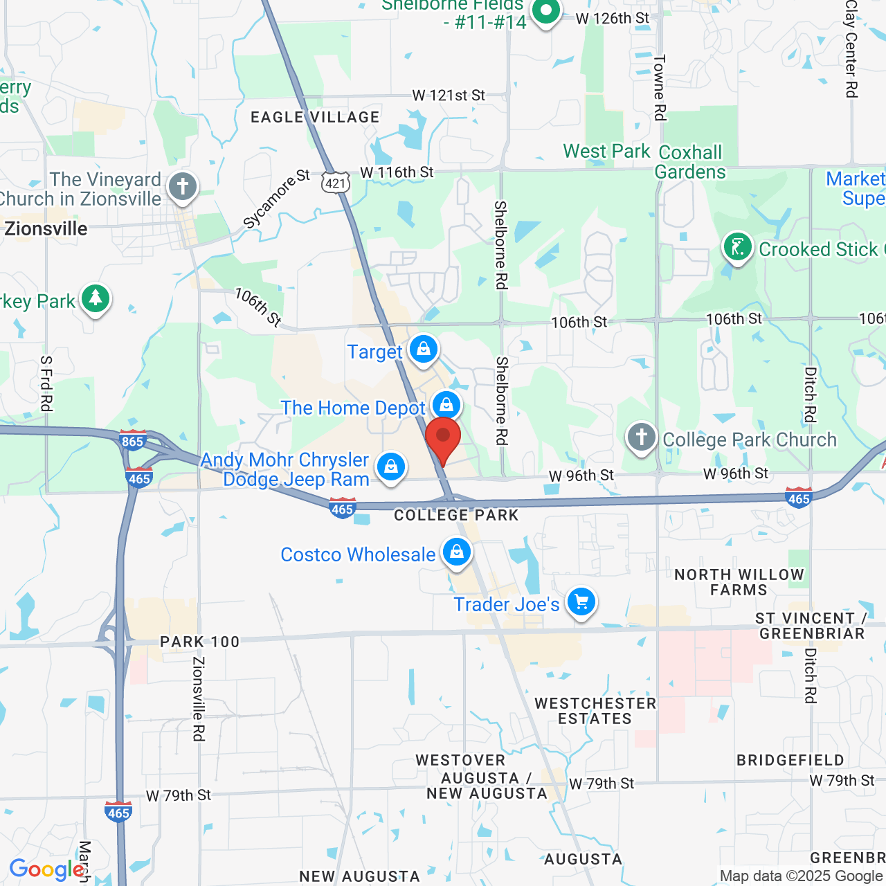 Google map image of our location in 9699 N Michigan Rd Carmel, IN